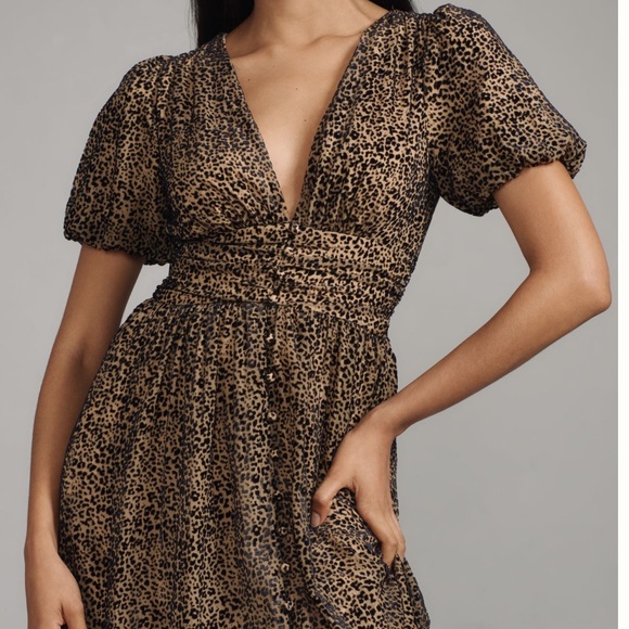 NWT Anthropologie Katerina Button Front Velvet Leopard Print Dress Petite Size 2 - Picture 1 of 5